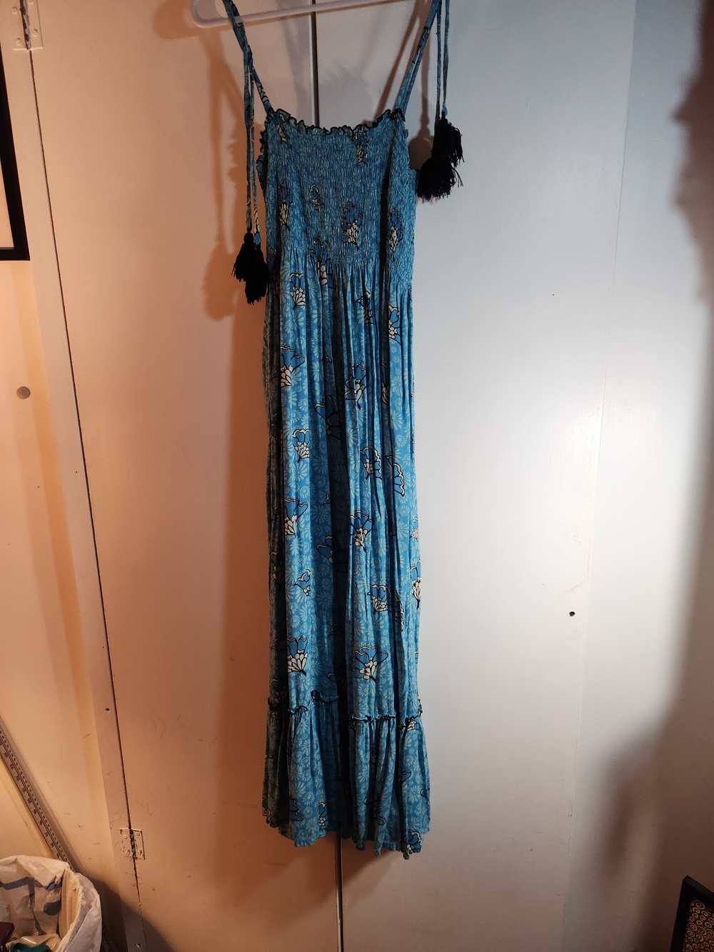 Blue Floral Smocked Maxi  Dress L